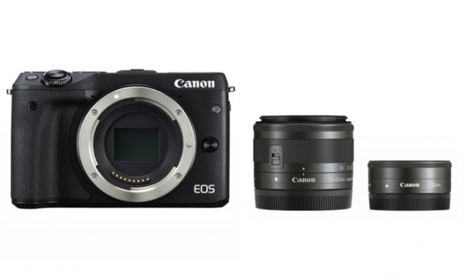 Фотоапарат Canon EOS M3 Black тяло + Обектив Canon EF-M 15-45mm f/3.5-6.3 IS STM + Обектив Canon EF-M 22mm f/2 STM