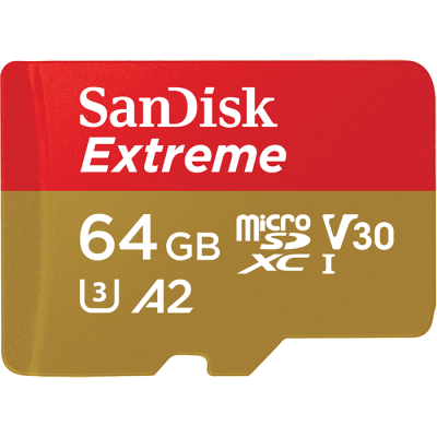 Памет microSDHC SanDisk Extreme 64GB V30 U3 A2 + SD Adapter