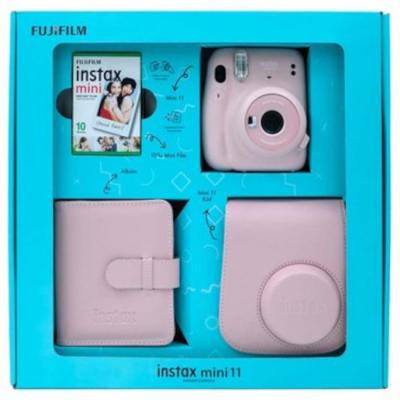 Комплект Fujifilm - Instax Mini 11, фотоапарат, албум, калъф, розови