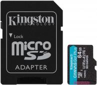 Карта памет Kingston Canvas Go! Plus Gen4 64GB microSD Class 10 + Адаптер